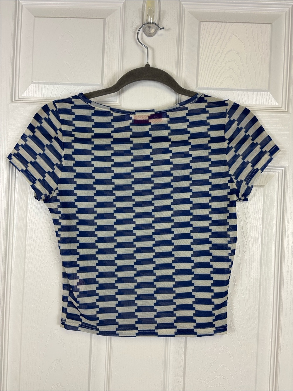 Lisa says Gah blue and white sheer mesh crop top sz sm - Picture 5 of 5